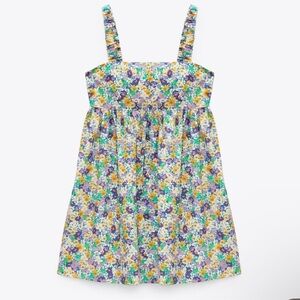 ZARA Poplin Print Floral Dress Multicolored Tie Back Mini
